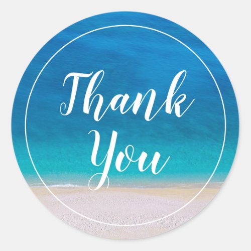 Thank You Beach Theme Blue Sea Ocean Simple Photo Classic Round Sticker