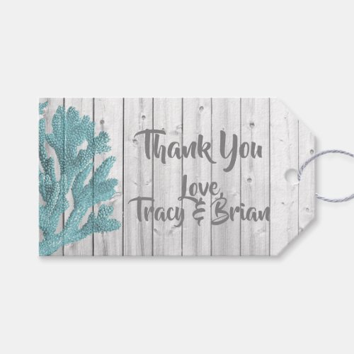 Thank you Beachy Wood Teal Coral Gift Tag