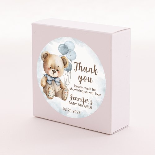 Thank you bear balloon baby shower round stickers