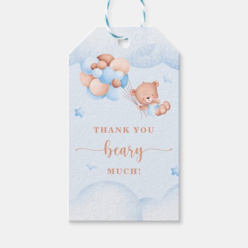 Thank You Beary Much Blue Baby Shower Gift Tag