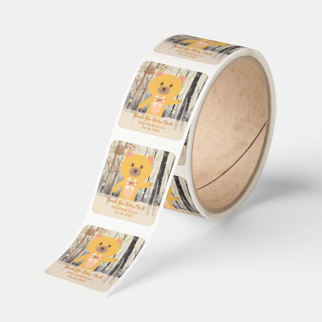 Thank You Beary Much Cute Custom Baby Shower  Square Sticker (Roll)