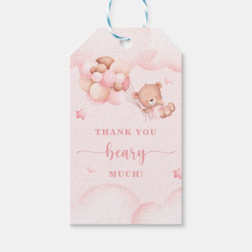 Thank You Beary Much Pink Baby Shower Gift Tag