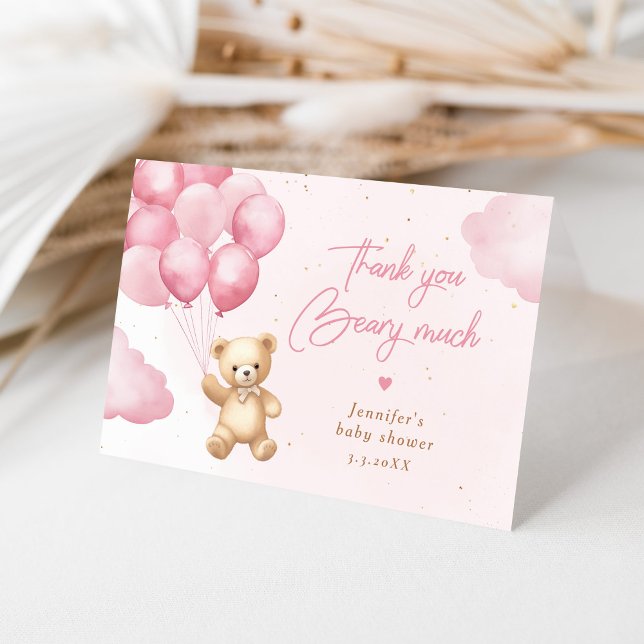 Thank you beary much pink teddy bear Thank you Card (Creator Uploaded)