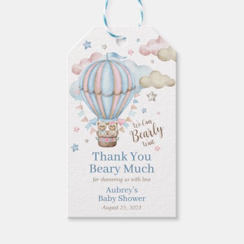 Thank You Beary Much Twin Baby Shower  Gift Tags