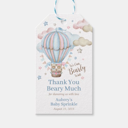 Thank You Beary Much Twin Baby Sprinkle Gift Tags