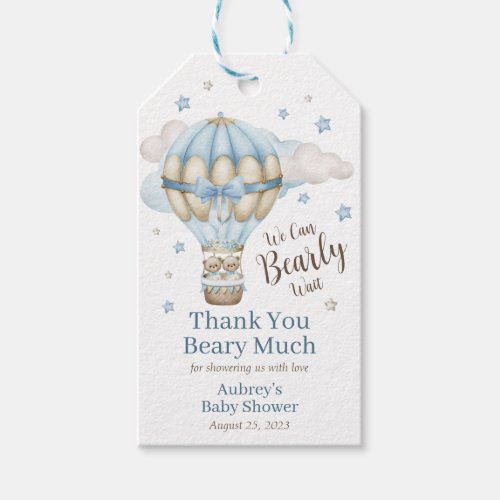 Thank You Beary Much Twin Boy Baby Shower Gift Tag