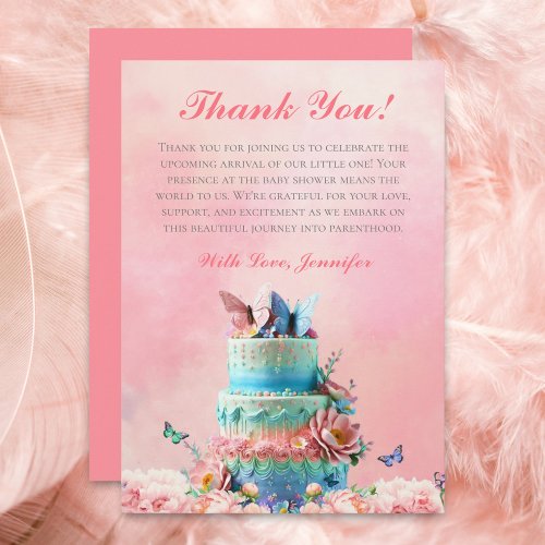 Thank You Beautiful Butterflies Twins Baby Cake Invitation