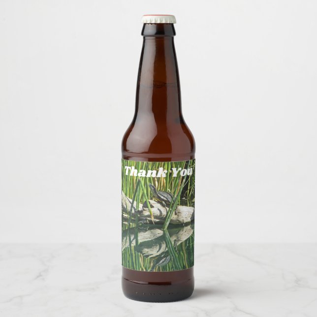 Thank You Beautiful Turtle Water Reflection Photo Beer Bottle Label (Front)