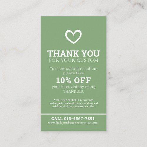 Thank you beauty health photo promo green repeat business card