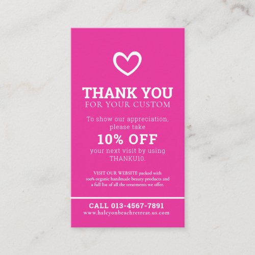 Thank you beauty health photo promo pink repeat business card