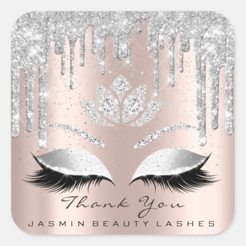 Thank You Beauty Lashes Bridal Gray Rose Glitter Square Sticker