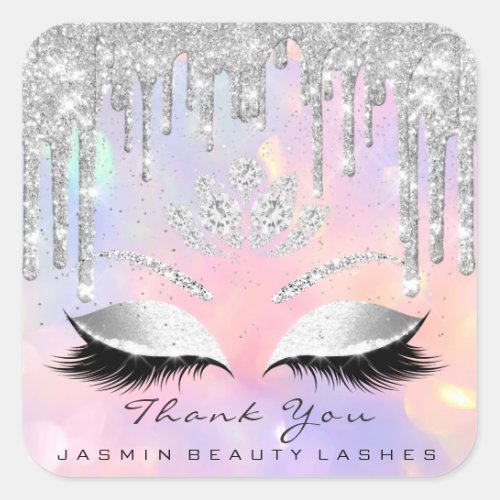 Thank You Beauty Lashes Bridal Holographic Glitter Square Sticker