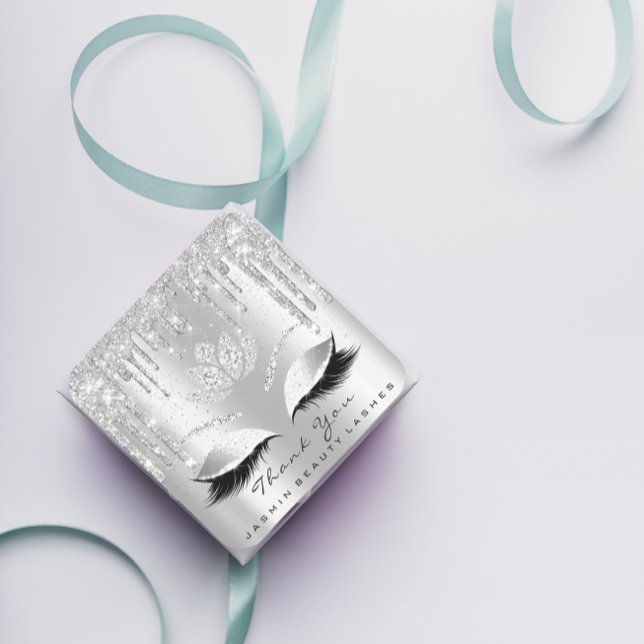 Thank You Beauty Lashes Lotus Bridal Gray Glitter Square Sticker (Thank You Beauty Lashes Lotus Bridal Gray Glitter Square Sticker)