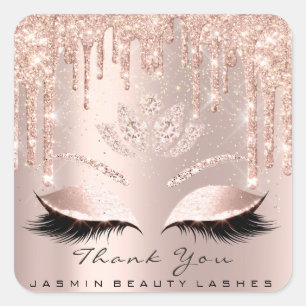Thank You Beauty Lashes Lotus Bridal Rose Glitter Square Sticker