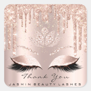 Thank You Beauty Lashes Lotus Bridal Rose Glitter Square Sticker