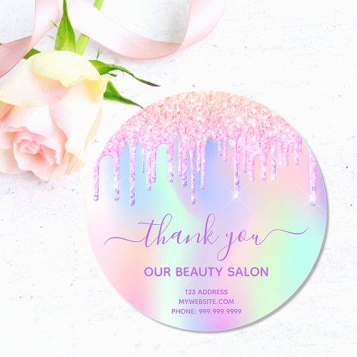 Thank You beauty salon business glitter iridescent Classic Round Sticker