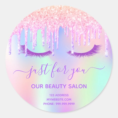 Thank You beauty salon business glitter iridescent Classic Round Sticker