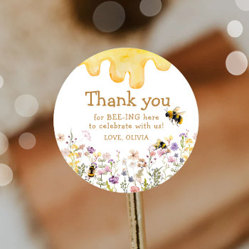 Thank You Bee One Cute Baby Shower Girl Birthday Classic Round Sticker by Anietillustration at Zazzle