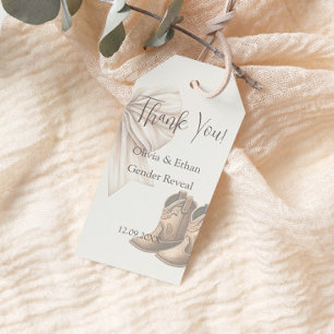 Thank You Beige Boots Or Bows Gender Reveal Gift Tags