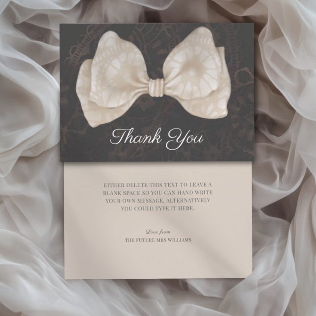 Thank You Beige Lace Bow Bridal Shower Card (Creator Uploaded)