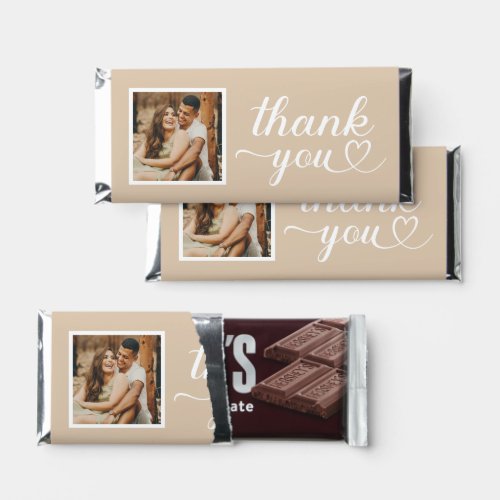 Thank You Beige Modern Heart Calligraphy Photo Hershey Bar Favors