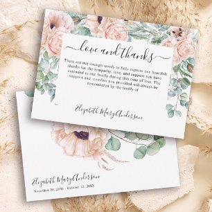 Thank You Bereavement Blush Pink Floral Memorial Card