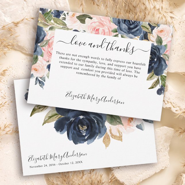 Thank You Bereavement Navy Pink Floral Memorial (Creator Uploaded)