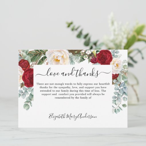 Thank You Bereavement Red White Floral Memorial Zazzle