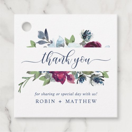  Thank You Berry Burgundy and Blue Floral Wedding Favor Tags