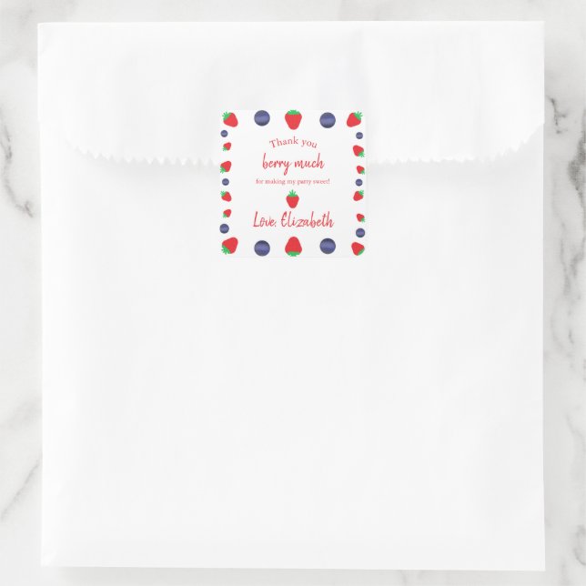 Thank You Berry Much Birthday Thank You Square Sticker (Bag)