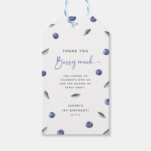 Thank You Berry Much Blueberry 1st Birthday Gift Tags