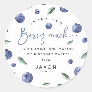 Thank You Berry Much Blueberry Birthday Favor Classic Round Sticker