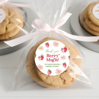 Thank You Berry Much Pink Strawberry Birthday Girl Classic Round Sticker