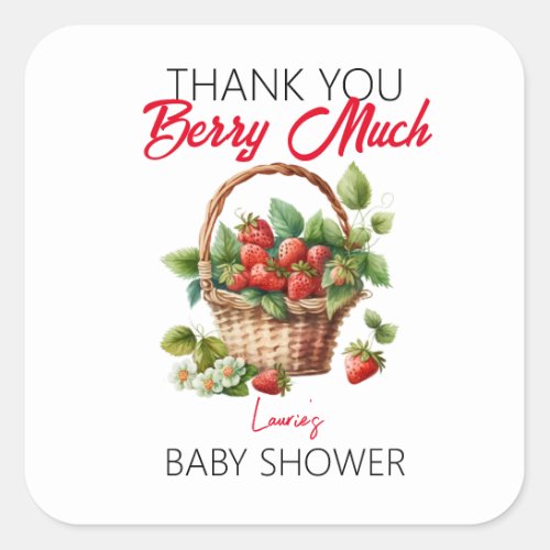Thank You Berry Much Strawberries Red Pin  Square Sticker