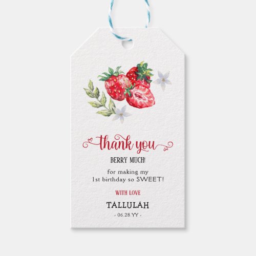 Thank You Berry Much Strawberry 1st Birthday Gift Tags