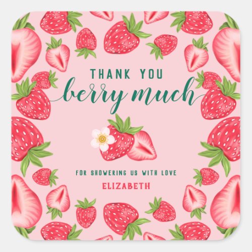 Thank You Berry Much Strawberry Baby Shower Custom Square Sticker