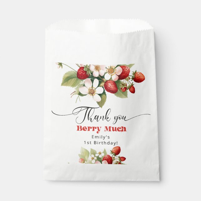 Thank you berry much Strawberry birthday Favor Bag (Front)