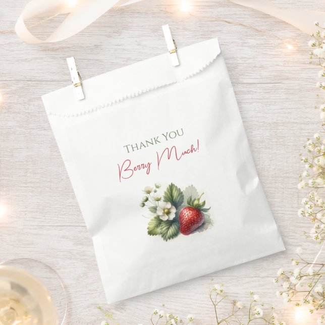 "Thank You Berry Much" Strawberry Birthday Favor Bag (Clipped)