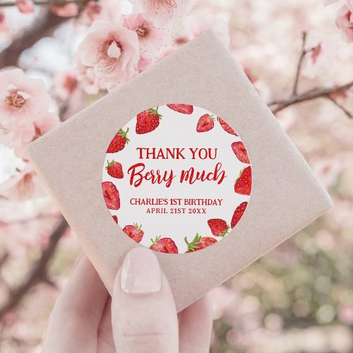 Thank You Berry Much Strawberry Birthday Party Classic Round Sticker