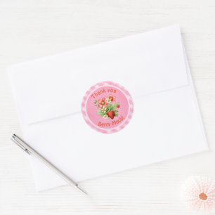 Thank You Berry Much Strawberry Pink Gingham  Classic Round Sticker
