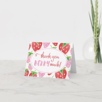 Thank You Berry Much Watercolor Strawberry Card by LaurEvansDesign at Zazzle
