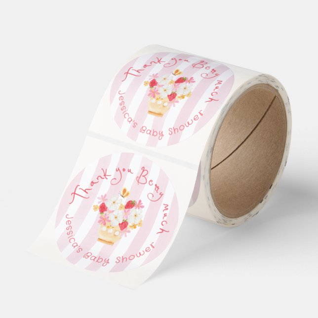 Thank you Berry Much Whimsical Baby Shower Classic Round Sticker (Roll)