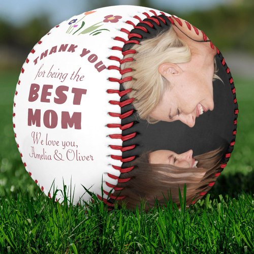 Thank you Best Mom Flower Mothers Day Photo Baseball