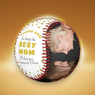 Thank you Best Mom Gold Glitter Mother`s Day Photo Baseball