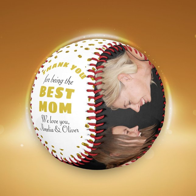 Thank you Best Mom Gold Glitter Mother`s Day Photo Baseball (Creator Uploaded)