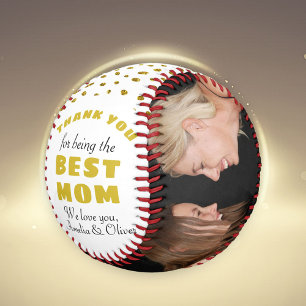 Thank you Best Mom Gold Glitter Mother`s Day Photo Softball