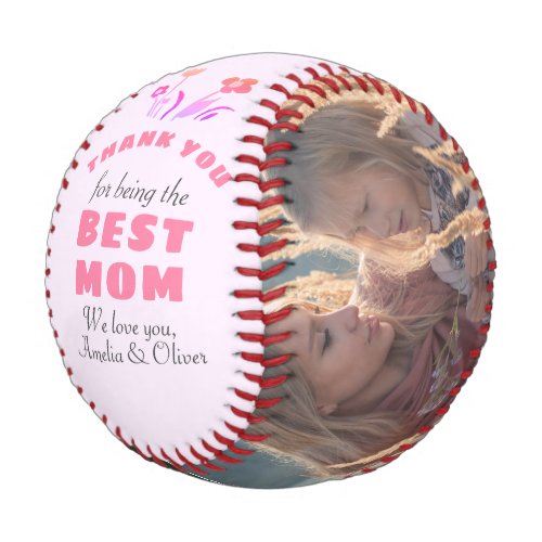 Thank you Best Mom Pink Flower Mothers Day Photo Baseball