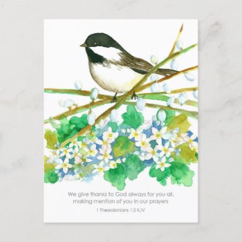 Thank You Bible Scripture Thessalonians Chickadee  Postcard by CountryGarden at Zazzle