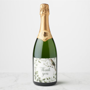 thank you bird and leaves champagne bottle label