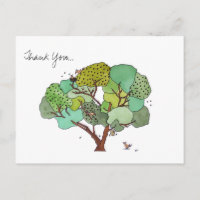 Thank You Bird and the Bees Watercolor Postcard